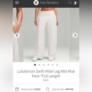 NWOT lululemon Swift Wide-Leg Mid-Rise Pants *full length* Sz 14 *bone*